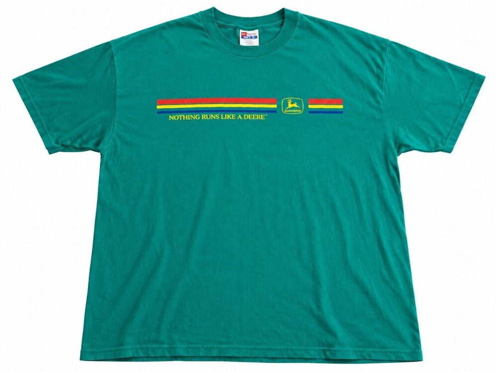 NWT John Deere Vintage Y2K Rainbow Stripe Nothing Runs Like Deere T-Shirt Sz XL